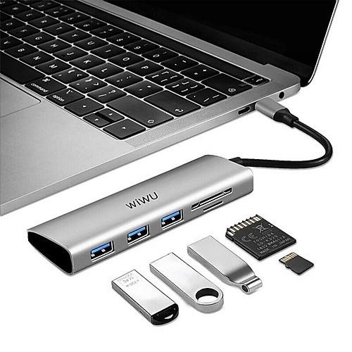 

WiWU High Speed with Card Reader(s) OTG Alpha A532ST USB 3.0 USB C to USB 3.0 SD Card TF Card USB Hub 5 Ports For Windows, PC, Laptop