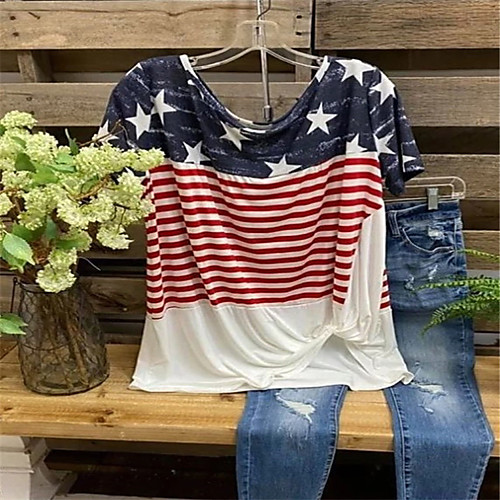 

Women's Plus Size Tops T shirt Stripes Short Sleeve Round Neck Yellow Green Red Big Size L XL XXL XXXL / Cotton