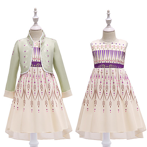 

Princess Anna Cosplay Costume Costume Girls' Movie Cosplay Vacation Christmas Beige Dress Christmas Children's Day New Year Polyester