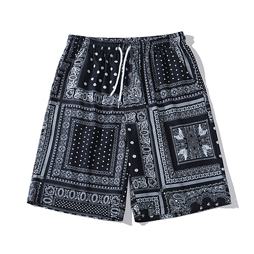 

Men's Casual Chino Sports Loose Leisure Sports Going out Chinos Bermuda shorts Pants Graphic Cashew nuts Bandana Short Print Black / Summer / Elasticity