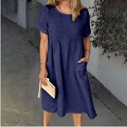 

Women's T Shirt Dress Tee Dress Knee Length Dress Light Blue Blushing Pink White Navy Blue Apricot Short Sleeve Solid Color Spring Summer Casual 2021 S M L XL XXL XXXL 4XL 5XL