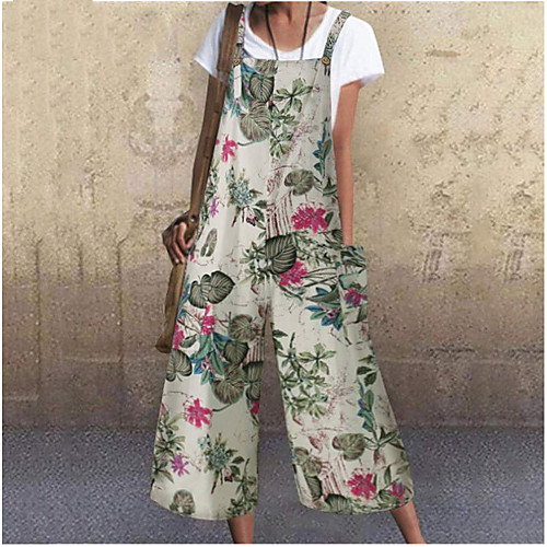 

Women's Casual 2021 Blue flower Yellow flower Safflower Jumpsuit Floral