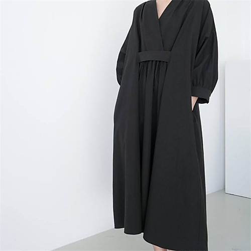 

Women's Loose Maxi long Dress Black Apricot Long Sleeve Solid Color Spring Summer Casual 2021 S M L XL / Cotton / Cotton
