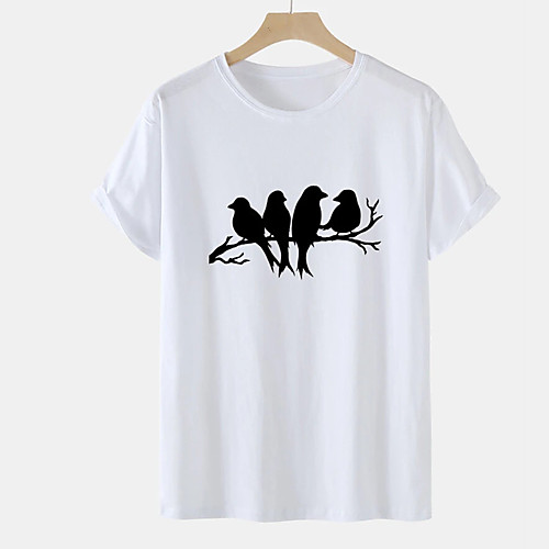 

Men's Unisex Tee T shirt Hot Stamping Graphic Prints Bird Plus Size Print Short Sleeve Casual Tops Cotton Basic Designer Big and Tall White Black Light gray