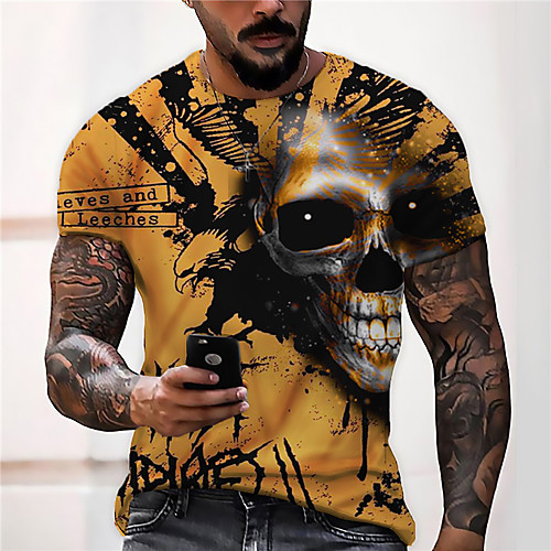 

Men's Unisex Tee T shirt Shirt 3D Print Graphic Prints Skull Print Short Sleeve Daily Tops Casual Designer Big and Tall Yellow