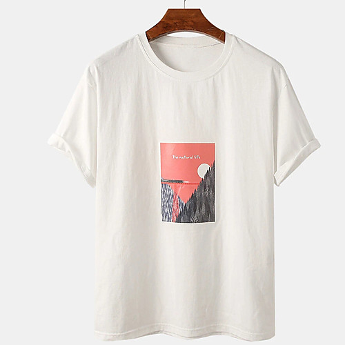 

Men's Unisex Tee T shirt Hot Stamping Graphic Prints Forest Plus Size Print Short Sleeve Casual Tops Cotton Basic Designer Big and Tall White Black