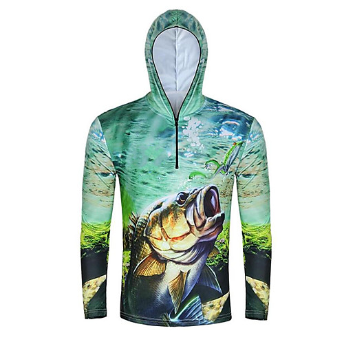 

CAWANFLY Men's Hoodie Jacket Fishing Jacket Outdoor Long Sleeve Quick Dry Waterproof Zipper Lightweight Breathable UV Protection Top Autumn / Fall Spring Summer Fishing Camping & Hiking Outdoor Green