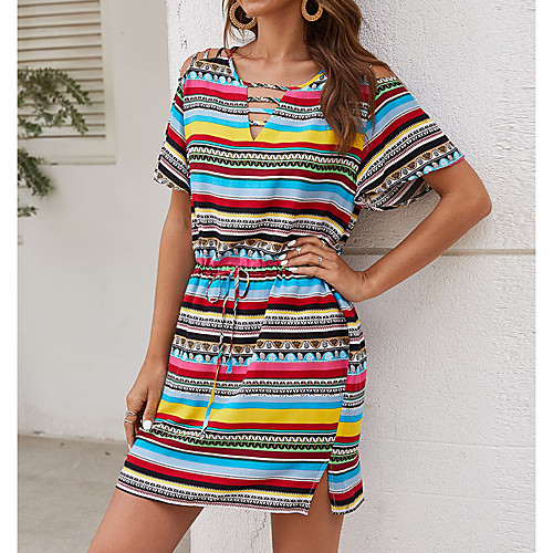 

Women's A Line Dress Short Mini Dress Red Short Sleeve Pattern Summer Casual 2021 S M L XL