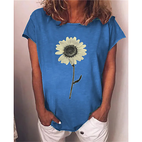 

Women's T shirt Sunflower Round Neck Basic Tops Blue