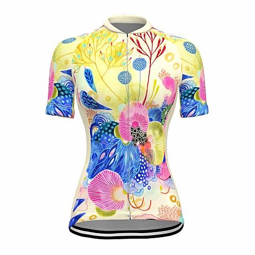 

21Grams Women's Short Sleeve Cycling Jersey Summer Spandex Polyester Yellow 3D Floral Botanical Bike Jersey Top Mountain Bike MTB Road Bike Cycling Quick Dry Moisture Wicking Breathable Sports