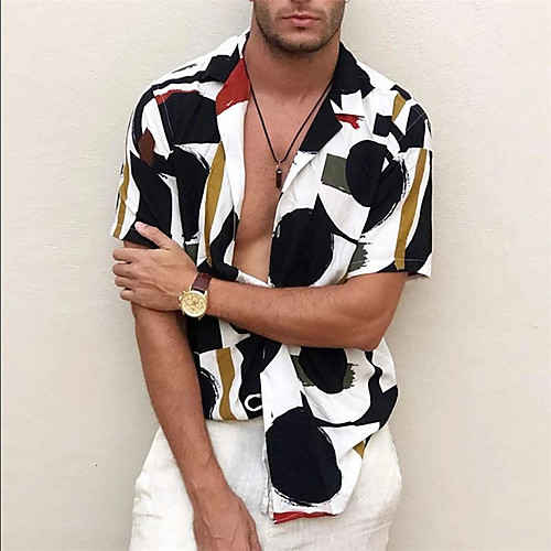 

Men's Shirt Graphic Prints Button-Down Short Sleeve Casual Tops Cotton Casual Fashion Breathable Comfortable Black