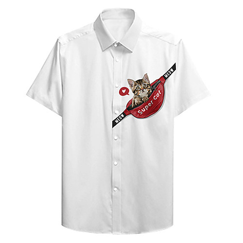 

Men's Shirt 3D Print Cat Animal Plus Size 3D Print Button-Down Short Sleeve Casual Tops Casual Fashion Breathable Comfortable White
