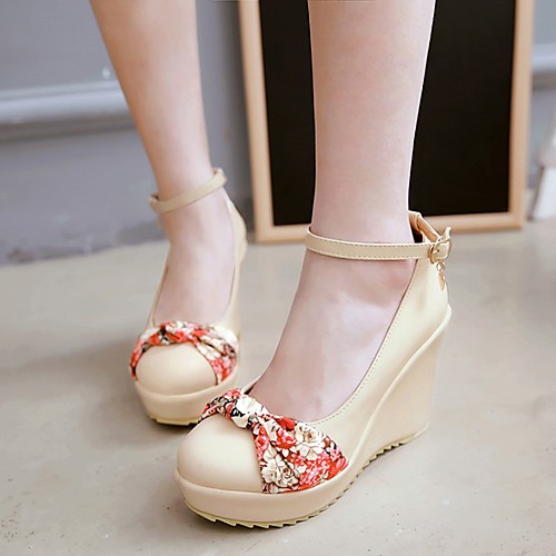

Women's Heels Wedge Heel Round Toe PU Synthetics White Black Pink