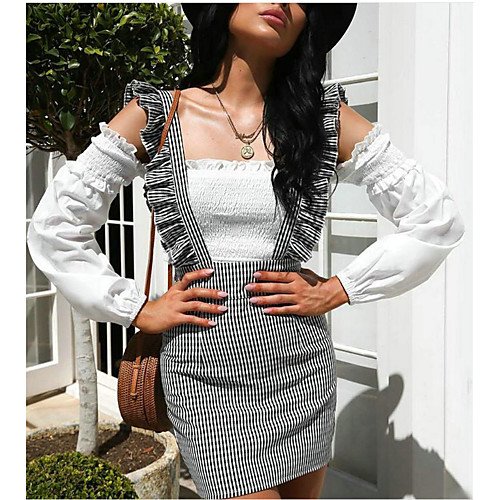 

Women's Holiday Vacation Basic Streetwear Short Skirts Striped Ruffle Print Black