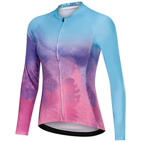 

21Grams Women's Long Sleeve Cycling Jersey Summer Spandex Polyester BluePink Gradient Bike Jersey Top Mountain Bike MTB Road Bike Cycling Quick Dry Breathable Back Pocket Sports Clothing Apparel
