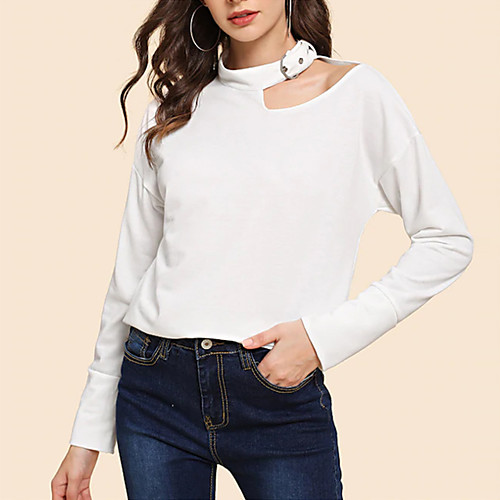 

Women's T shirt Plain Long Sleeve Cut Out Round Neck Basic Tops White