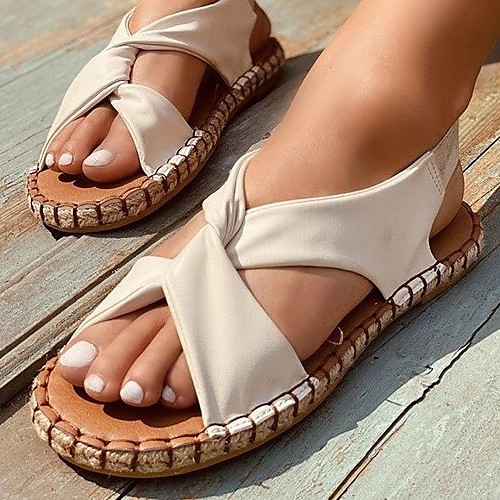 

Women's Sandals Flat Heel Round Toe Rubber PU Color Block Leopard White Black