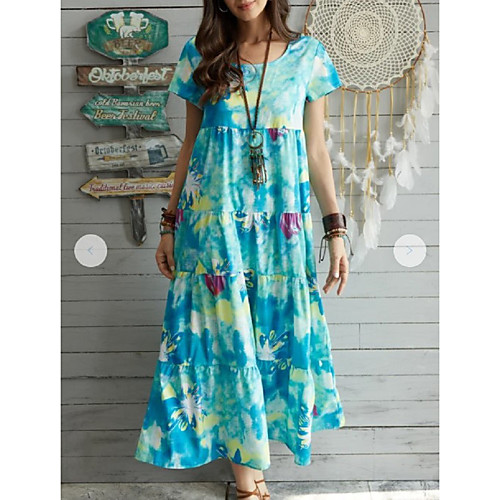 

Women's A Line Dress Midi Dress Blue Green Short Sleeve Print Spring Summer Casual 2021 S M L XL XXL XXXL 4XL 5XL