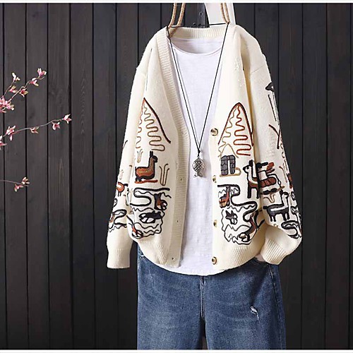 

Women's Pattern Sweater Long Sleeve Sweater Cardigans Others khaki Beige Gray