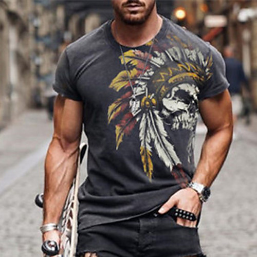 

Men's Unisex Tee T shirt Shirt Hot Stamping Graphic Prints Skull Plus Size Zero two Print Short Sleeve Casual Tops Cotton Basic Designer Big and Tall Dark Gray