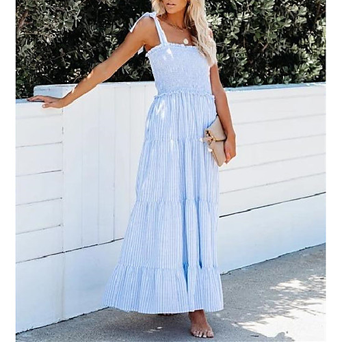 

Women's Shift Dress Midi Dress Blushing Pink Sky Blue Sleeveless Striped Spring Summer Elegant 2021 S M L XL