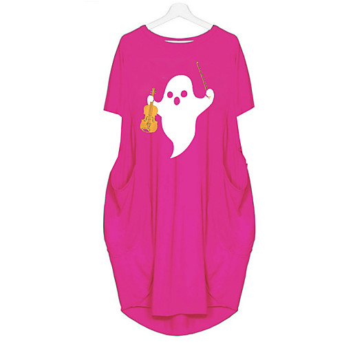 

Women's T Shirt Dress Tee Dress Knee Length Dress Blue Yellow Fuchsia Gray Green White Black Short Sleeve Print Spring Summer Round Neck Casual Oversized 2021 S M L XL XXL 3XL 4XL 5XL