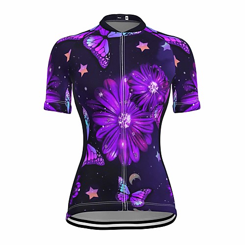 

21Grams Women's Short Sleeve Cycling Jersey Summer Spandex Polyester Purple Butterfly Floral Botanical Stars Bike Jersey Top Mountain Bike MTB Road Bike Cycling Quick Dry Moisture Wicking Breathable