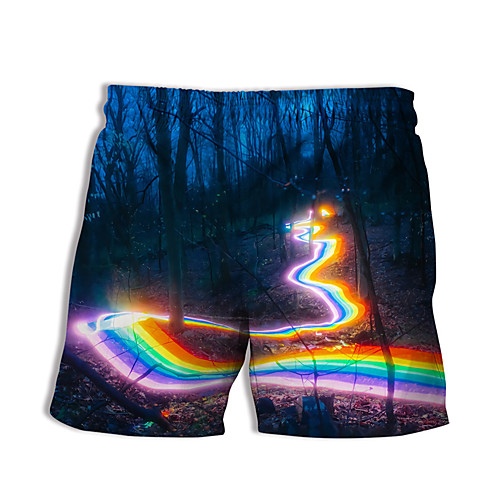 

Men's Casual Designer Quick Dry Breathable Beach Swimming Pool Bermuda shorts Board Shorts Pants Rainbow Graphic Prints Short 3D Print Drawstring Elastic Waist Black / Summer / Elasticity