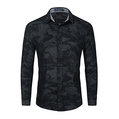

Men's Shirt Graphic Button-Down Long Sleeve Casual Tops 100% Cotton Lightweight Casual Fashion Breathable Black