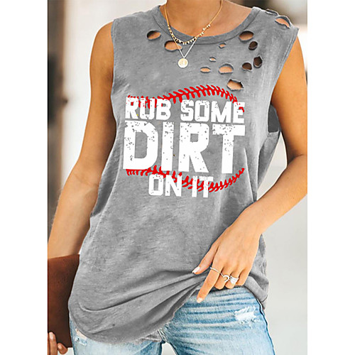 

Women's Tank Top Vest Graphic Letter Cut Out Print Round Neck Basic Streetwear Tops Cotton Gray