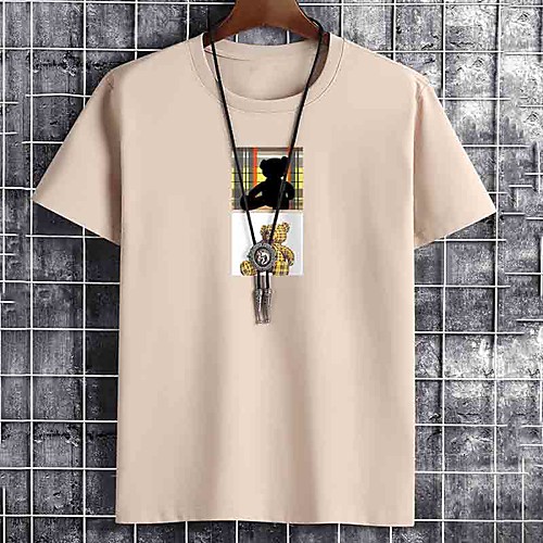 

Men's Unisex Tee T shirt Hot Stamping Graphic Prints Bear Letter Plus Size Print Short Sleeve Casual Tops Cotton Basic Fashion Designer Big and Tall White Black Khaki