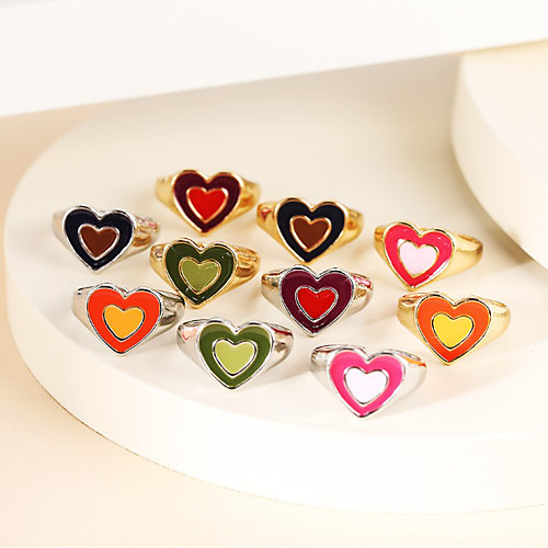 

Open Cuff Ring Fancy Alloy Heart Stylish Simple European 1pc 7