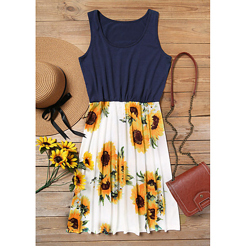 

Women's Sundress Knee Length Dress Navy Black Sleeveless Printing Summer Casual 2021 S M L XL XXL XXXL