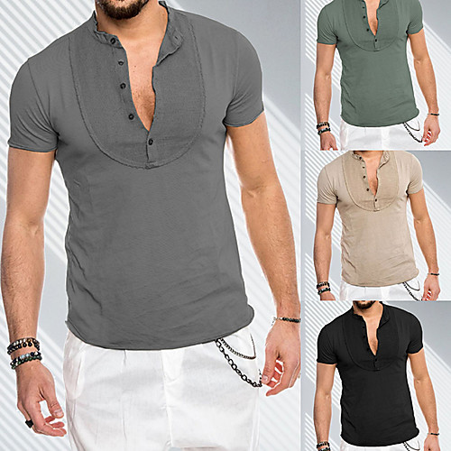 

Men's Tee T shirt Shirt Graphic Solid Color Plus Size Button-Down Short Sleeve Casual Tops Basic Designer Slim Fit Big and Tall Army Green Black Khaki