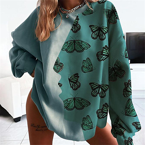 

Women's Sweatshirt Pullover Butterfly Color Block Abstract Oversized Print Casual Daily Sports 3D Print Sportswear Streetwear Hoodies Sweatshirts Oversized Green