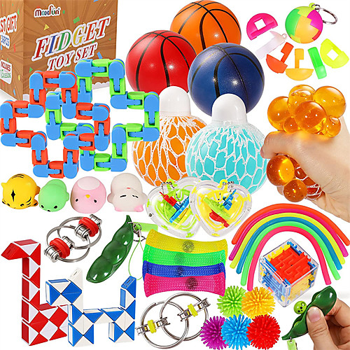 

36 Pack Sensory Fidget Toys Set Bundle Stress Relief Anti-Anxiety Tools Toys for Kids Adult Children Autistic Squeeze Ball Bean, Marble Mesh, Flippy Chain, Grape Ball, Maze Cube