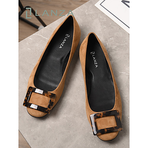 

Women's Flats Round Toe Work Office Suede Solid Colored Khaki Black