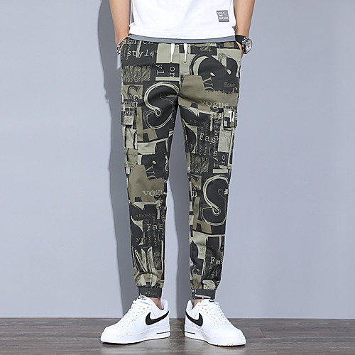 

Men's Stylish Sporty Casual / Sporty Streetwear Breathable Soft Outdoor Daily Sports Pants Trousers Pants Letter Full Length Drawstring Elastic Waist Gray Green