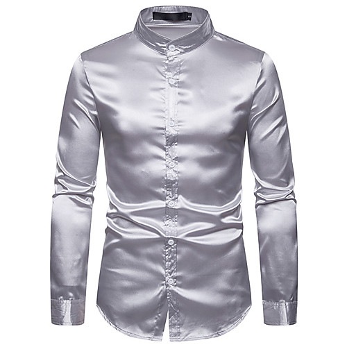 

Men's Shirt non-printing Solid Color Long Sleeve Party Tops Classic Retro Standing Collar White Light gray Black