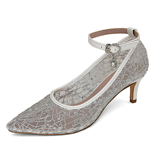 

Women's Wedding Shoes Kitten Heel Pointed Toe Wedding Pumps Wedding Mesh Solid Colored Silver