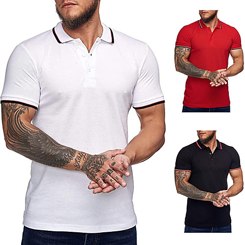 

Men's Golf Shirt Tennis Shirt Solid Color Button-Down Short Sleeve Street Tops Cotton Business Casual Comfortable White Black Red