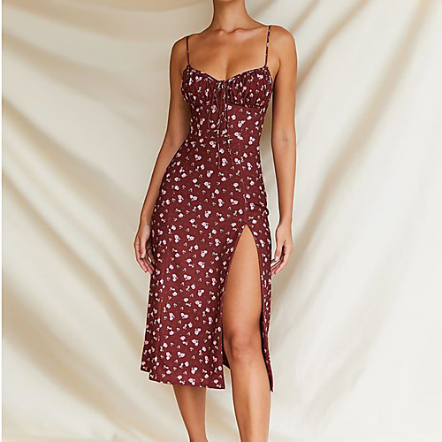 

Women's Swing Dress Maxi long Dress Red Wine Sleeveless Print Spring Summer Casual / Daily 2021 S M L XL XXL XXXL 4XL