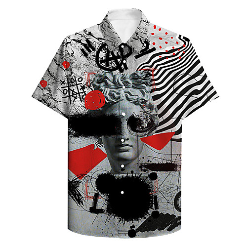 

Men's Shirt 3D Print Vintage Portrait Letter Plus Size 3D Print Button-Down Short Sleeve Casual Tops Casual Fashion Breathable Comfortable Gray / Sports