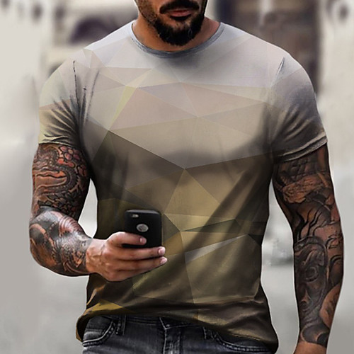

Men's Tee T shirt Shirt 3D Print Graphic Geometric Technology Plus Size Short Sleeve Casual Tops Basic Designer Slim Fit Big and Tall Blue Purple Gray