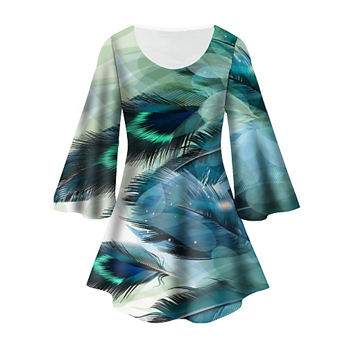 

Women's Plus Size Tops Tunic Graphic Print 3/4 Length Sleeve Crewneck Basic Blue Big Size XL XXL 3XL 4XL 5XL / Holiday