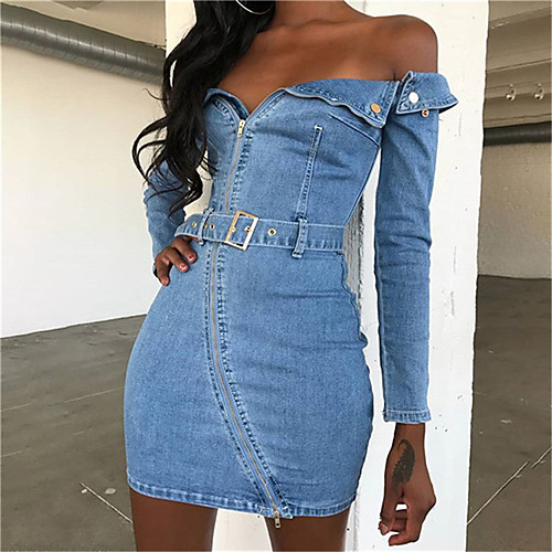 

Women's A Line Dress Short Mini Dress Blue Long Sleeve Solid Color Fall Spring Casual / Daily 2021 S M L