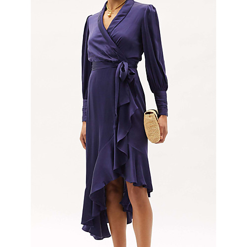 

Women's A Line Dress Knee Length Dress Green Dark Purple Apricot Long Sleeve Solid Color Spring Summer Casual / Daily 2021 S M L XL XXL