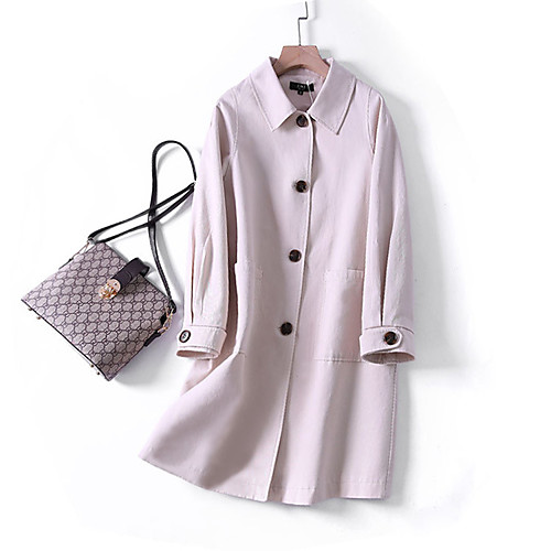 

Women's Coat Office / Career Fall Spring Regular Coat Shirt Collar Regular Fit Casual Jacket Solid Color Formal Style Rice apricot Tibetan Molan / Cotton