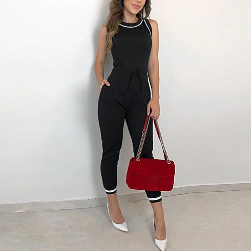 

Women's Ordinary Lace up Black Jumpsuit Solid Colored Sequins