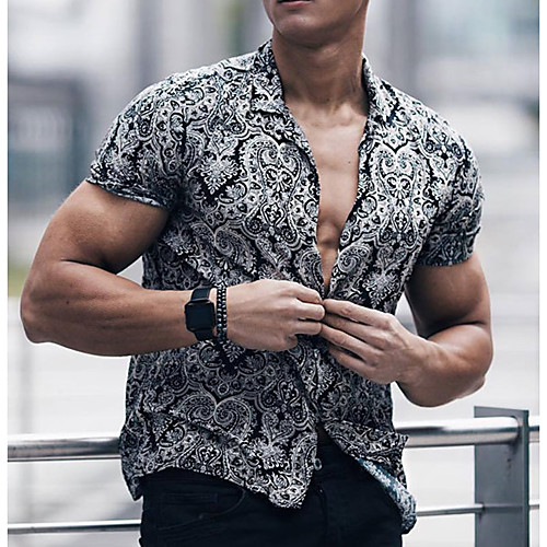 

Men's Shirt Tribal Button-Down Short Sleeve Casual Tops Cotton Casual Fashion Breathable Comfortable Black